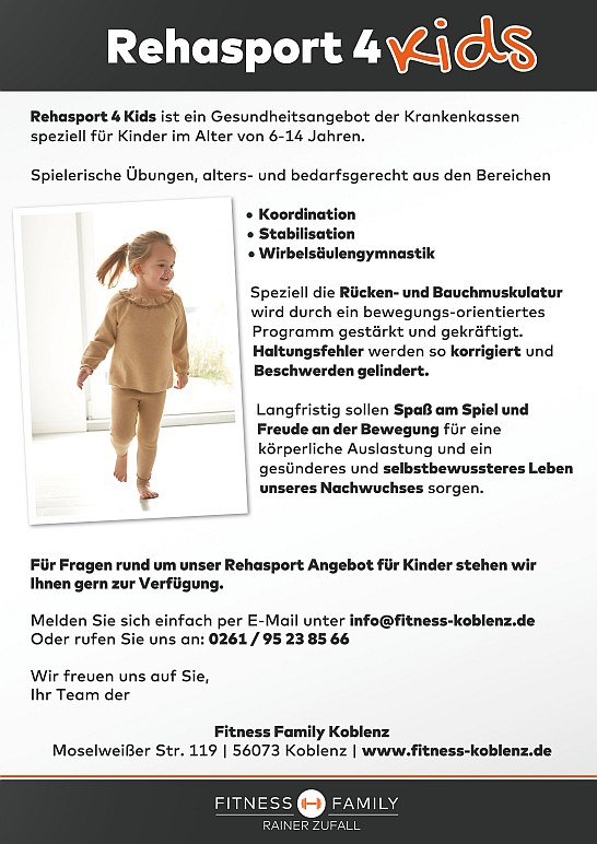 Rehasport für Kinder - Reha4Kids im Fitness Family Fitnessstudio Koblenz